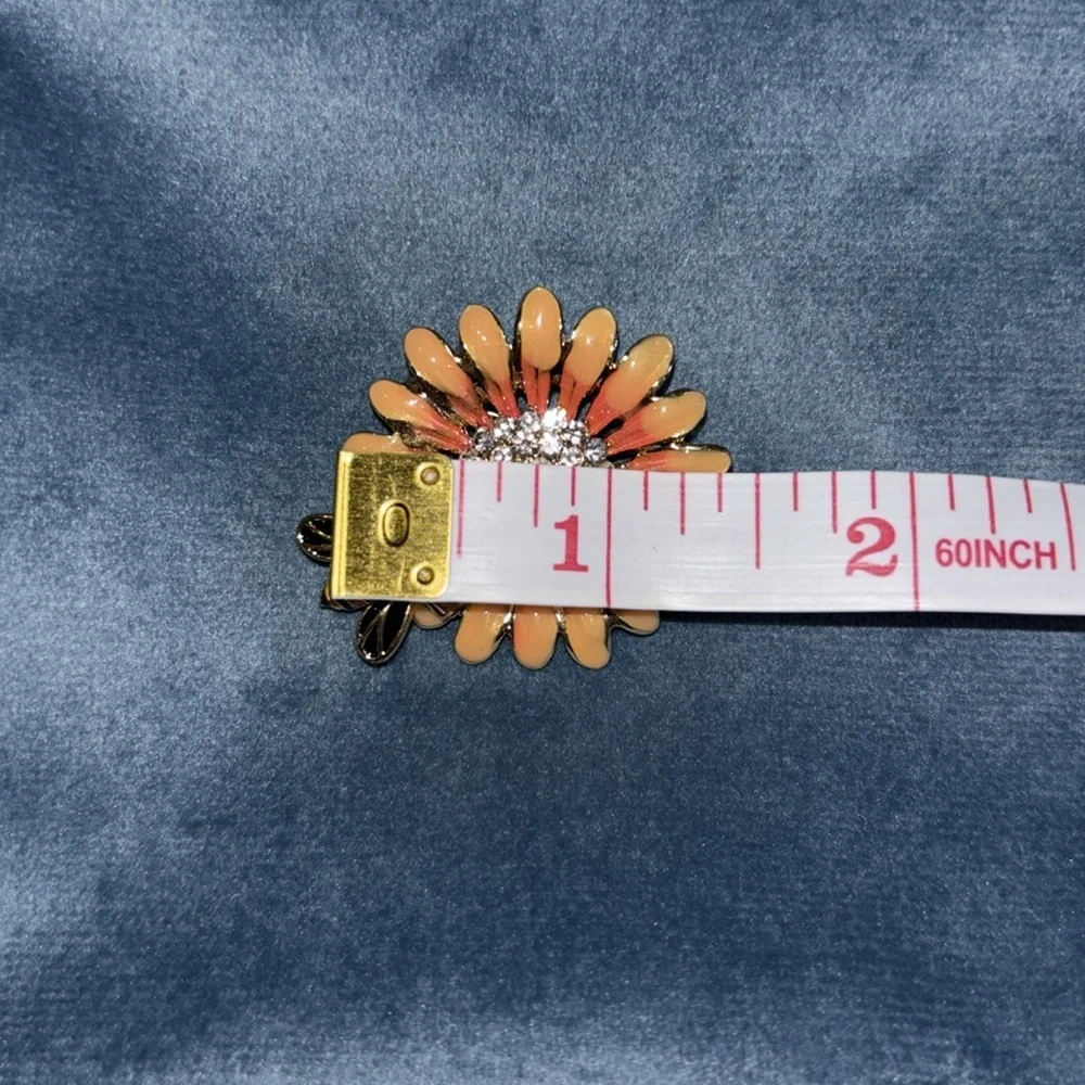 Source Unknown Orange and Yellow Brooch with Rhinestones